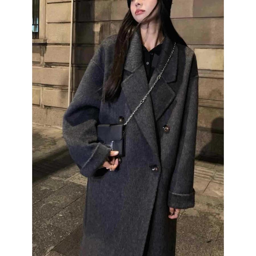 ロングコート レディース ダブルフェイスカシミヤ 小柄さん向け 春・秋・冬 韓国風 高級感 ウール コート_9