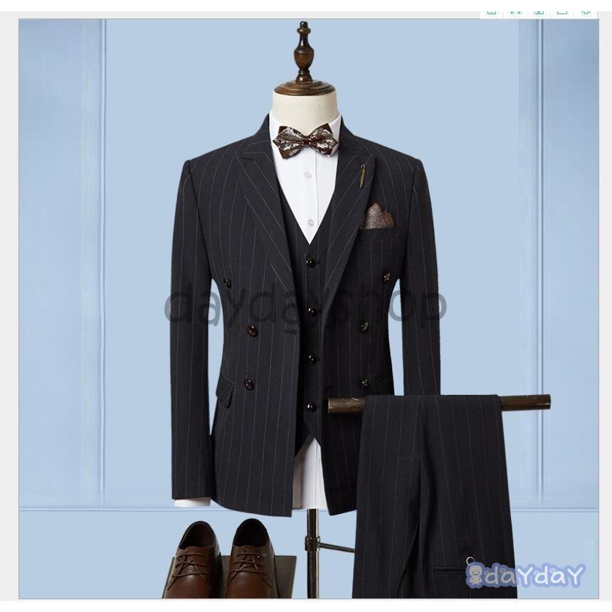 タキシードスーツ 3ピーススーツ メンズスーツ ストライプ ダブル