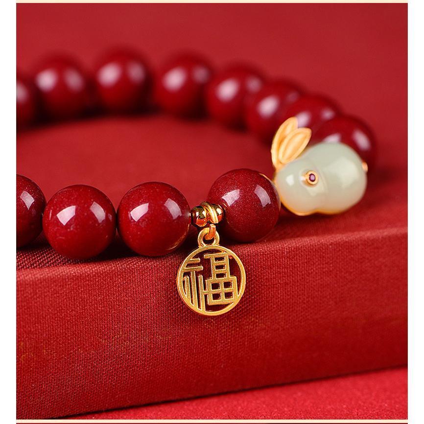 ブレスレット 幸運 開運兎 卯年開運のうさぎモチーフの辰砂