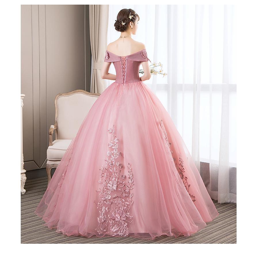 カラードレス プリンセスドレス ピンク ロングドレス オフショルダー