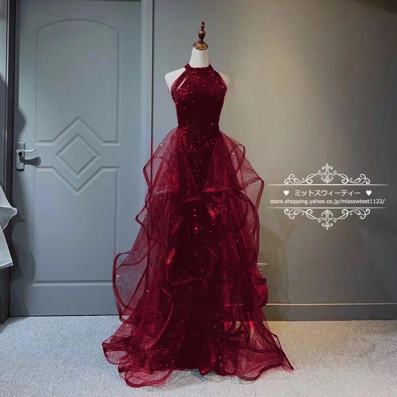 カラードレス ウェディングドレス ウエディングドレス イブニングドレス ブラック ワインレッド フリル キラキラ パーティードレス 発表会 演奏会 結婚式 二次会 カラードレス ウェディングドレス ウエディングドレス イブニング