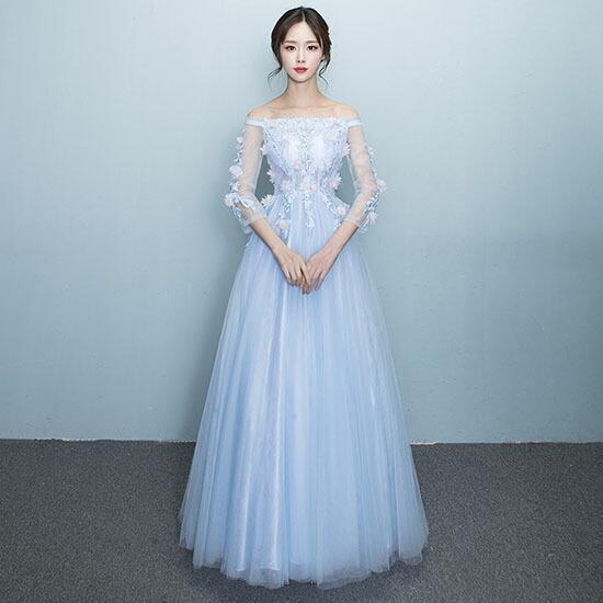 Aラインドレス パーティードレス カラードレス 袖あり 発表会 演奏会