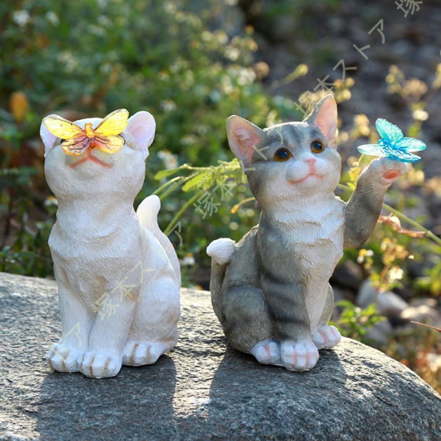 猫ソーラーオーナメント ソーラーライト LED 園芸ライト 置物