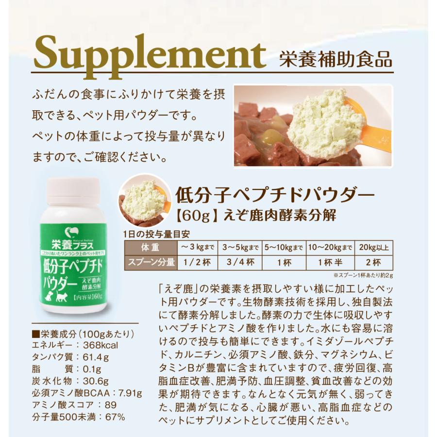 【獣医師監修】犬用 低分子ペプチドパウダー(えぞ鹿肉酵素分解) 60g 【犬用 病院食 ドッグフード 無添加 国産 エゾシカ】｜north-gibier｜11