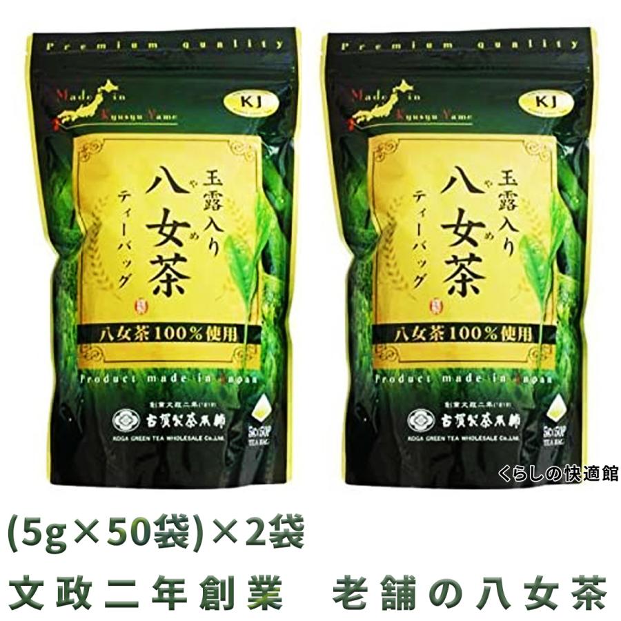 八女茶 玉露入り 煎茶 ティーバッグ 古賀製茶本舗 2個×(5g×50袋)セット 八女茶100%使用 ティーパック 高級 緑茶 お茶 日本茶 お徳用 大容量｜north-online