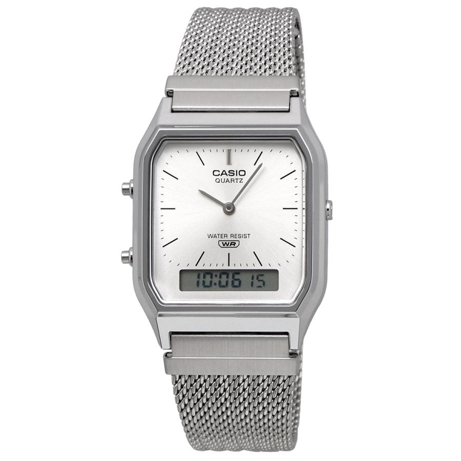 CASIO アナデジ ANA-DIGI クオーツ 腕時計 ヴィンテージシリーズ AQ-230EM-7A メッシュメタルバンド デュアルタイム シルバー [並行輸入品]の画像