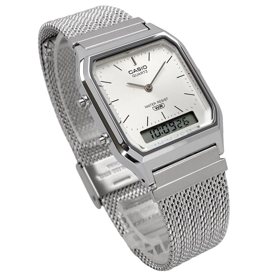CASIO アナデジ ANA-DIGI クオーツ 腕時計 ヴィンテージシリーズ AQ-230EM-7A メッシュメタルバンド デュアルタイム シルバー [並行輸入品]の画像