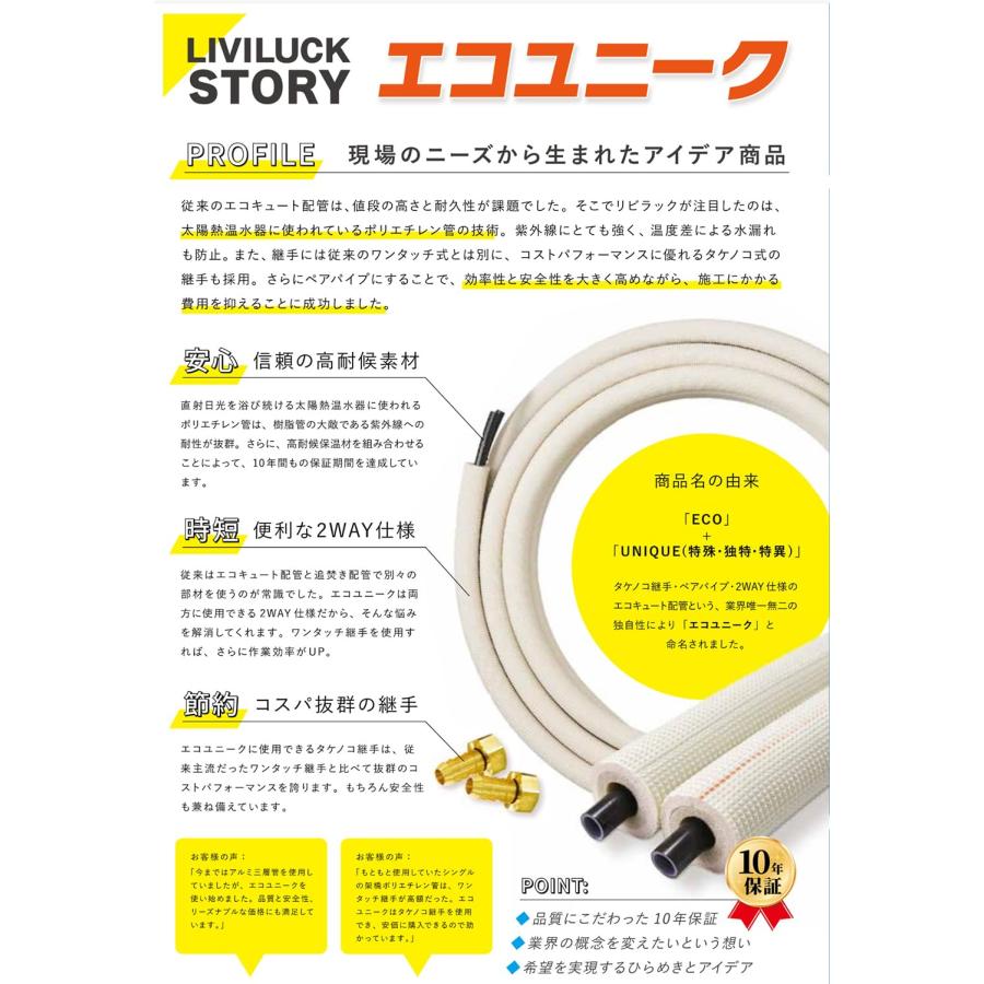 リビラック エコユニーク配管パック ワンタッチ継手仕様 3m×1ペア 