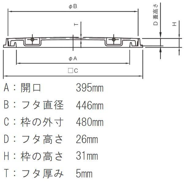 鉄マンホール 鉄蓋・枠 フタ直径446mm 歩行用耐荷重 TC-450型(鉄製