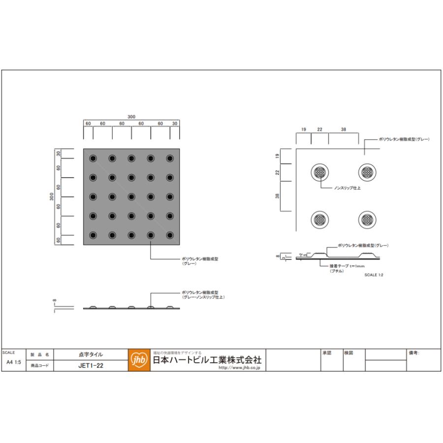 在庫確認可 日本ハートビル工業 直送 JET1-22 点字タイル ポリウレタン 