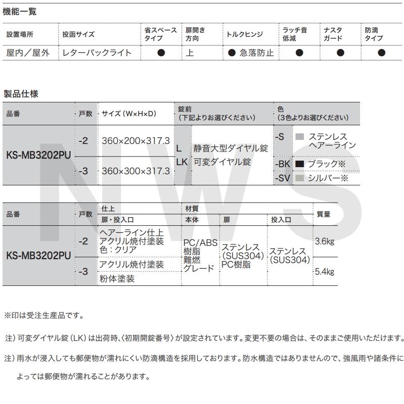 Nasta（ナスタ） 集合住宅・複合ビル用ポスト 横型2戸 前入前出 防滴