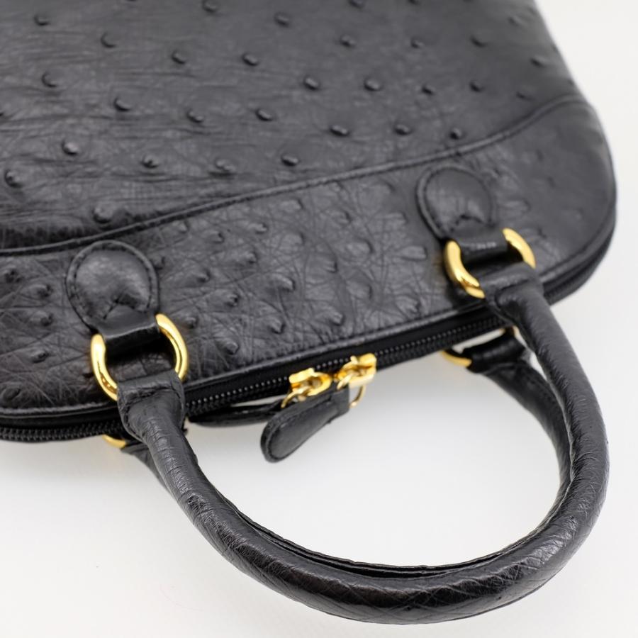 美品】サンポー Sanpo オーストリッチ ハンドバッグ 黒 ボリード 美品】サンポー Sanpo オーストリッチ ハンドバッグ 黒 ボリード
