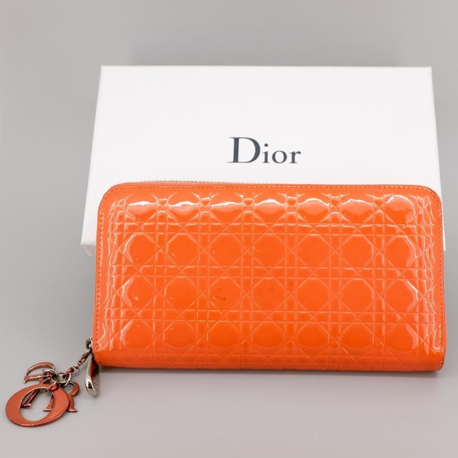 Christian Dior ディオール カナージュ 長財布（小銭入れあり） ラウンドファスナー エナメル オレンジ チャーム付(取り外し可)  :220050-8:ノースプラザ - 通販 - Yahoo!ショッピング