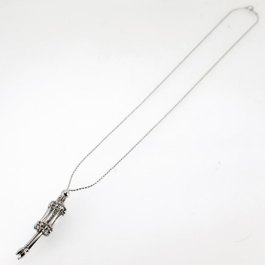 美品】K18WG ネックレス カットボールチェーン ロング デザイントップ 