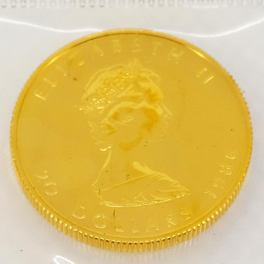 ノースプラザ純金　K24　メイプルリーフ金貨　2オンス　エリザベス　99.99%　1986年　15.55g　メイプルリーフコイン