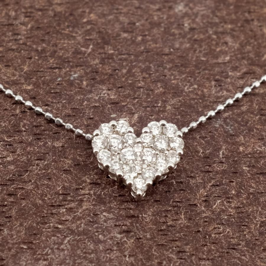 美品】K18WG ネックレス ダイヤモンド 0.50ct ハート ボールチェーン  