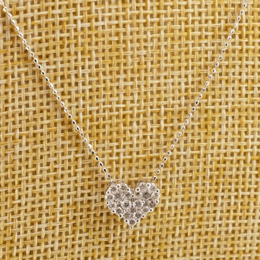 美品】K18WG ネックレス ダイヤモンド 0.50ct ハート ボールチェーン  