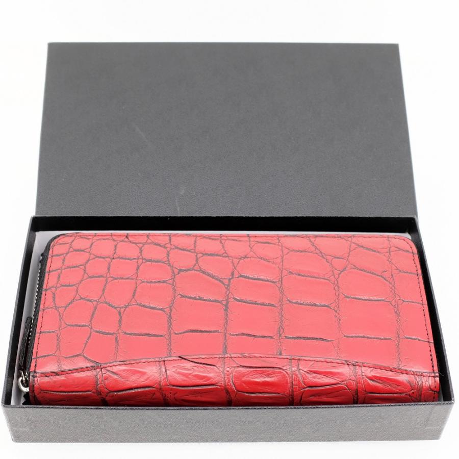 未使用品】ワニ皮 クロコダイル 長財布 ワインレッド