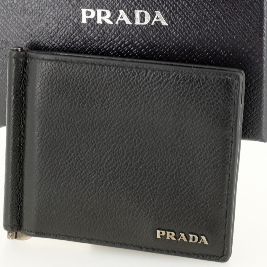 美品】PRADA プラダ 二つ折り財布 マネークリップ付き 2MN077 美品】PRADA プラダ 二つ折り財布 マネークリップ付き 2MN077