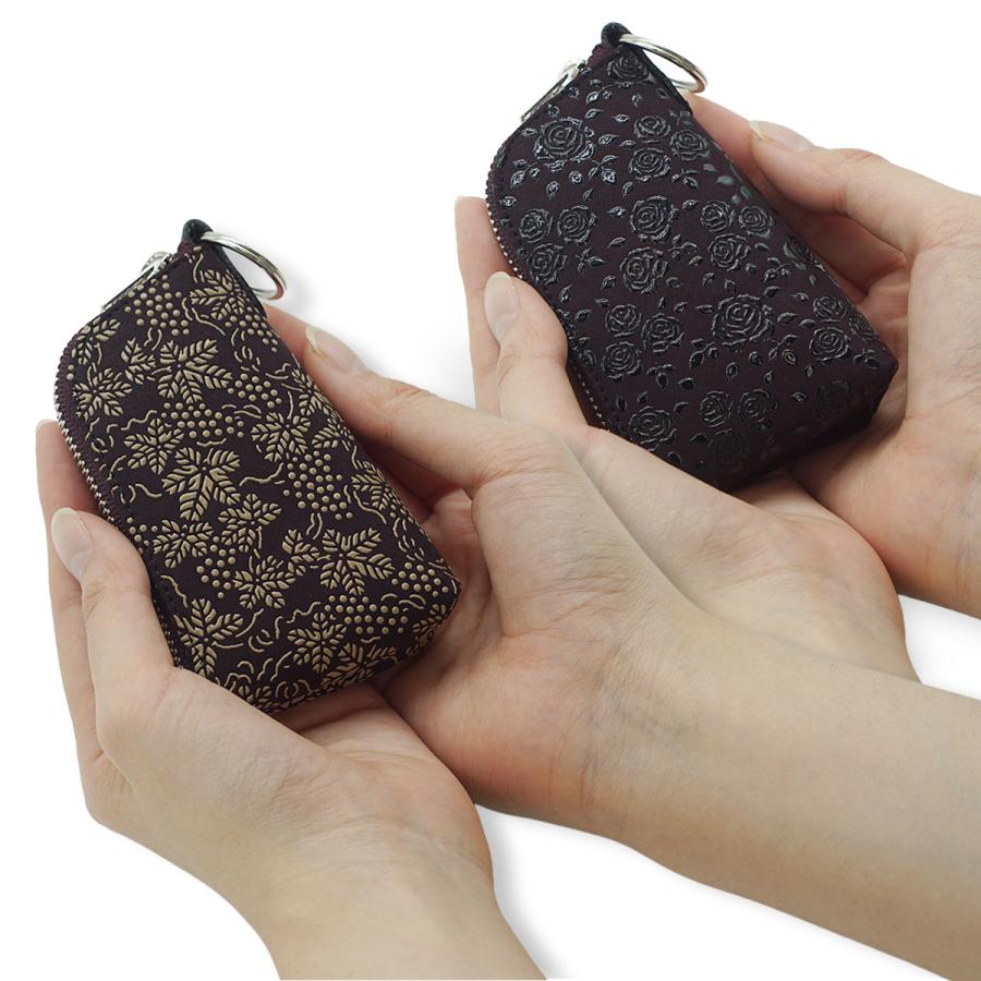 印傳屋（INDEN-YA） 印伝 キーケース 鍵入れ 16色柄 紺地 紫地 黒漆 白