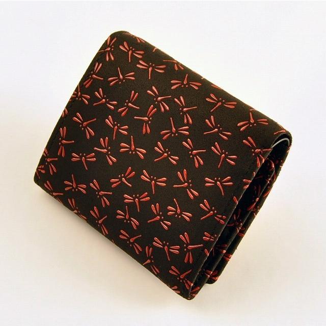 印傳屋　折りたたみ財布　とんぼ 印傳屋（INDEN-YA） 印伝 財布 二つ折り 印伝屋 札入 黒地赤漆 とんぼ