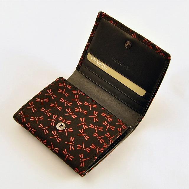 印傳屋（INDEN-YA） 印伝 財布 二つ折り 印伝屋 札入 黒地赤漆 とんぼ