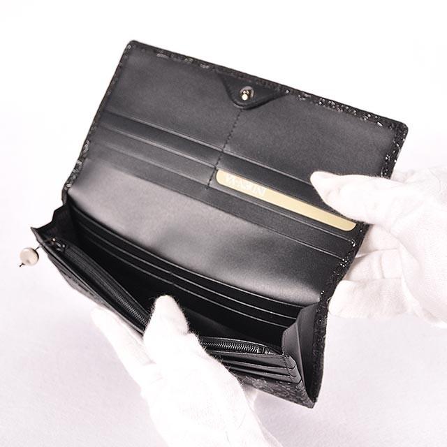 印傳屋 印伝 財布 長財布 印伝屋 束入黒地黒漆 クレマチス 2308 : 野