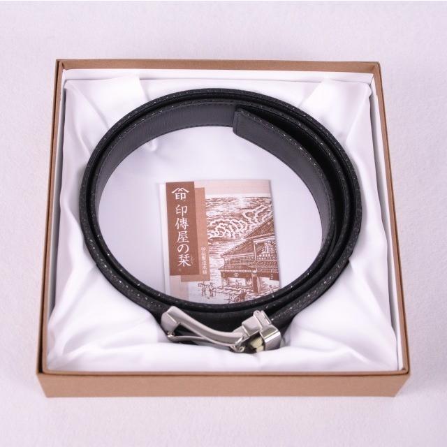 印傳屋 インデンヤ ベルト  ひょうたん/黒地鹿革白漆 4006   ブラック×ベージュ メンズ / 240001195320 印傳屋（INDEN-YA） 印伝 印伝屋 ベルト 黒地黒漆 ひょうたん 4001