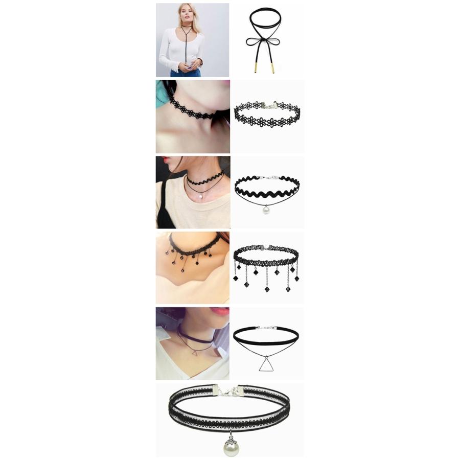 お得6枚セット レース チョーカー ネックレス ハート 黒 accessory
