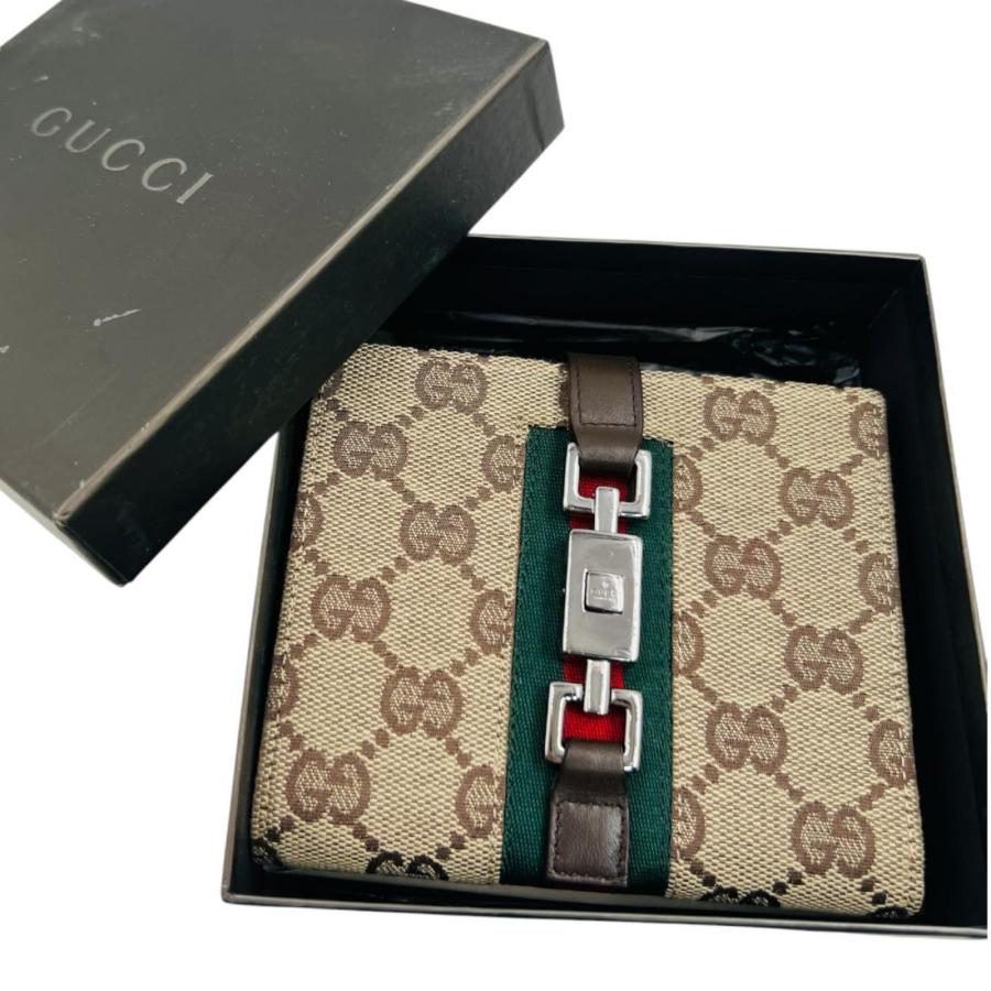 GUCCI 二つ折り財布　GG　シェリーライン　レザー　ブラック GUCCI（グッチ） 財布 ジャッキー GG シェリーライン 二つ折り