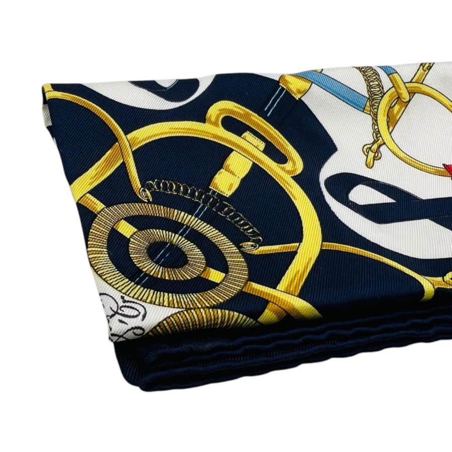 【新品】HERMES ハンカチ　ネイビー HERMES（エルメス） ハンカチ ネイビー シルク 約42cm×42cm