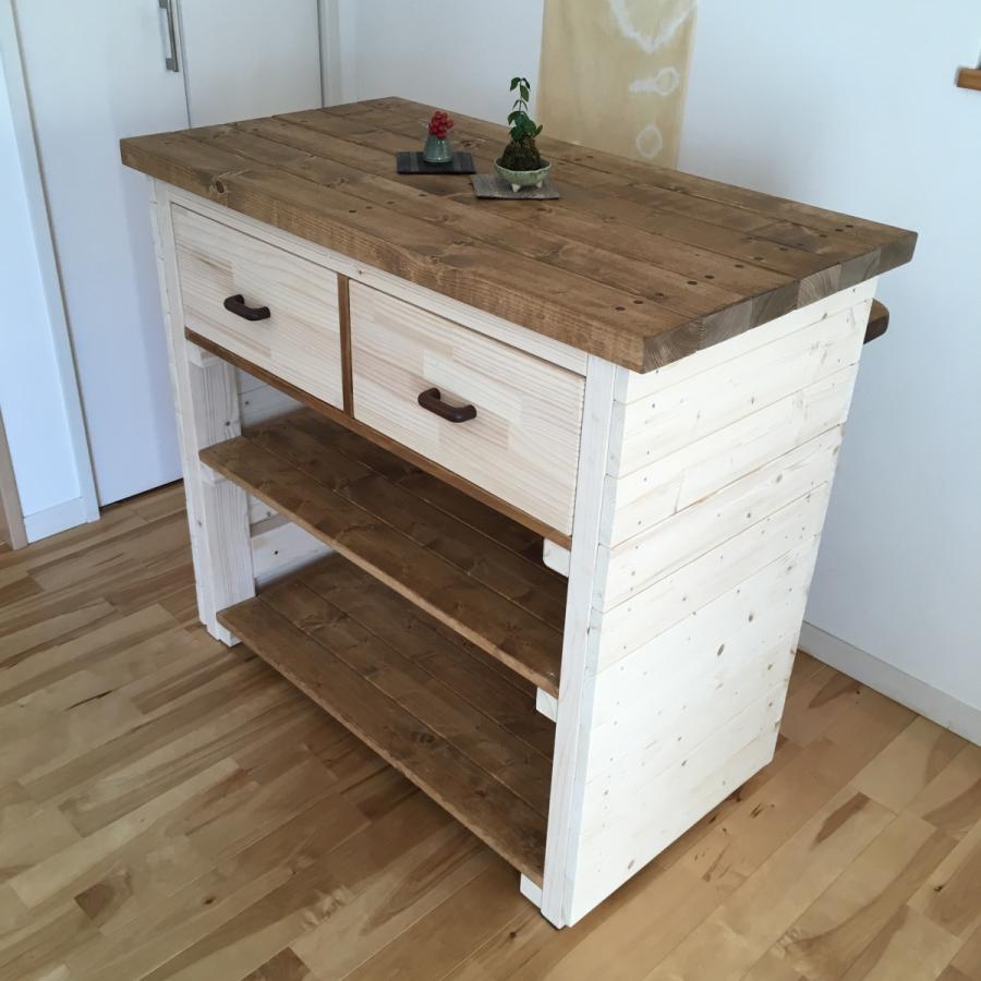 カフェ風カウンターテーブル 引き出し付き カントリー オシャレバー 