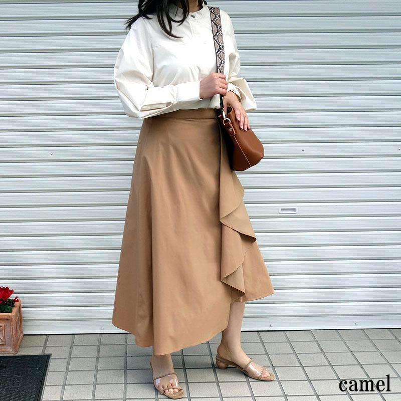 スカート ロング レディース ミモレ丈 ラップ フレアー イレギュラーヘム アシメ ウエストゴム しわになりにくい skirt |  | 10