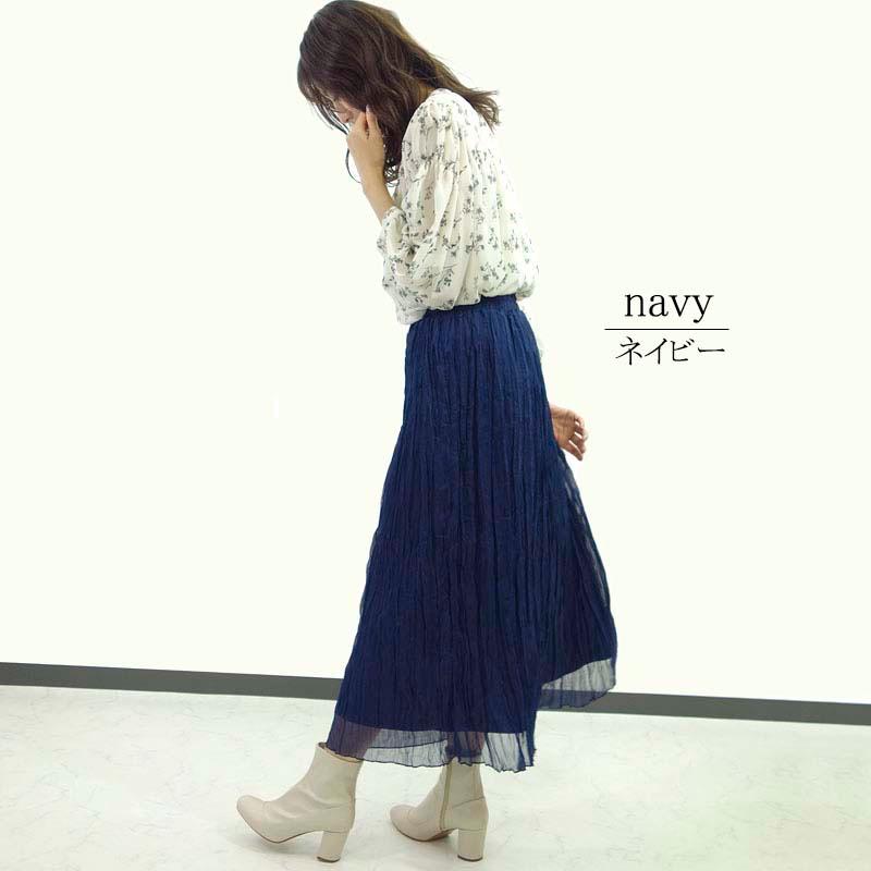 プリーツスカート レディース ロング マキシ丈 ふんわり ウエストゴム フレア 無地 シワ加工 高見え skirt |  | 05