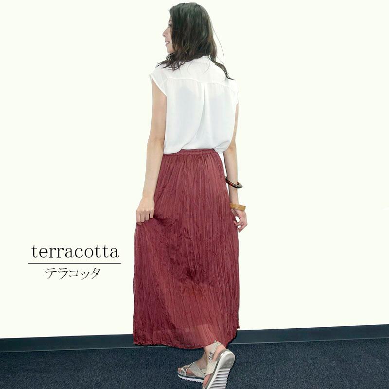 プリーツスカート レディース ロング マキシ丈 ふんわり ウエストゴム フレア 無地 シワ加工 高見え skirt |  | 08