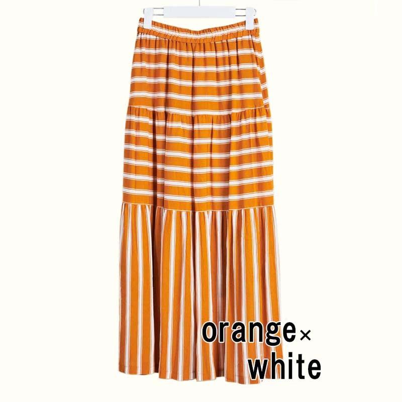 ティアードスカート レディース ロング ボーダー 切り替え ウエストゴム マキシ丈 ギャザー 裏地付き skirt |  | 10