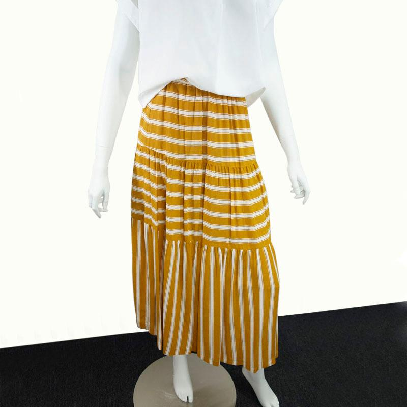 ティアードスカート レディース ロング ボーダー 切り替え ウエストゴム マキシ丈 ギャザー 裏地付き skirt |  | 06