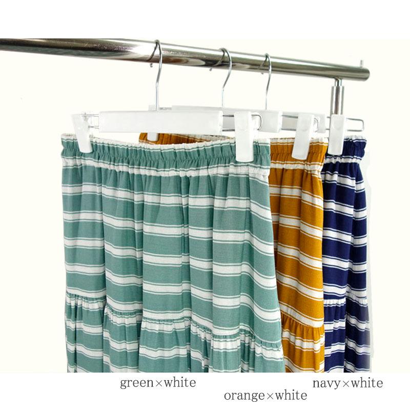 ティアードスカート レディース ロング ボーダー 切り替え ウエストゴム マキシ丈 ギャザー 裏地付き skirt |  | 08