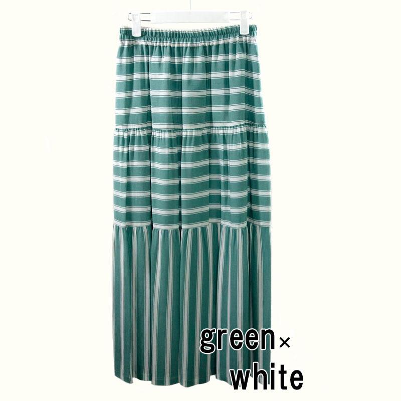 ティアードスカート レディース ロング ボーダー 切り替え ウエストゴム マキシ丈 ギャザー 裏地付き skirt |  | 09