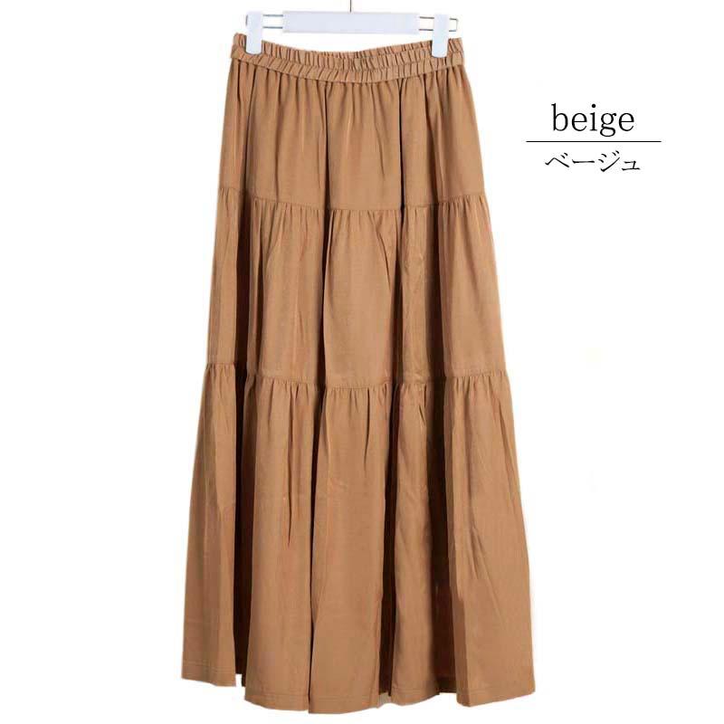 ティアードスカート レディース ロング 切り替え ウエストゴム マキシ丈 ギャザー とろみ 裏地付き skirt |  | 12