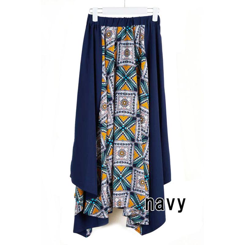 ハンカチーフヘムスカート レディース ロング プリント ミモレ丈 アシメ イレヘム ウエストゴム しわになりにくい skirt |  | 15