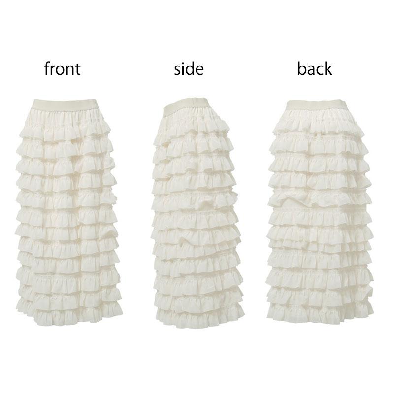 シフォンスカート フリル ロング スカート ティアードスカート ラッフルスカート マキシ丈 ウエストゴム 繊細 裏地付き skirt |  | 15