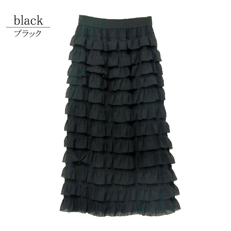 シフォンスカート フリル ロング スカート ティアードスカート ラッフルスカート マキシ丈 ウエストゴム 繊細 裏地付き skirt |  | 17