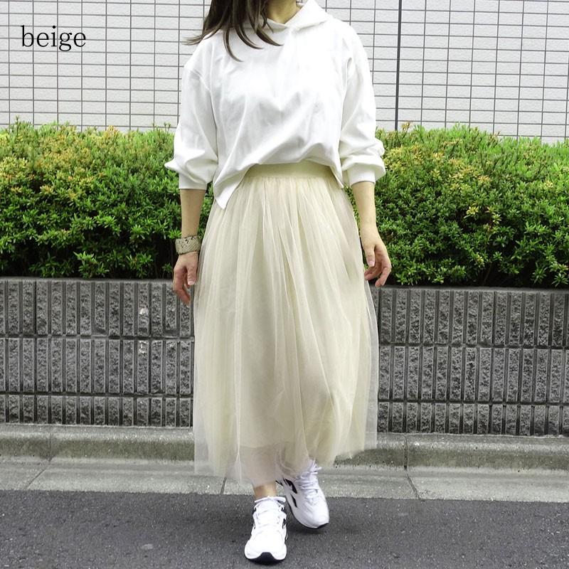 ボリューム チュールスカート レディース ロング ミモレ丈 フレアー 3層チュール ウエストゴム 裏地付き skirt |  | 04