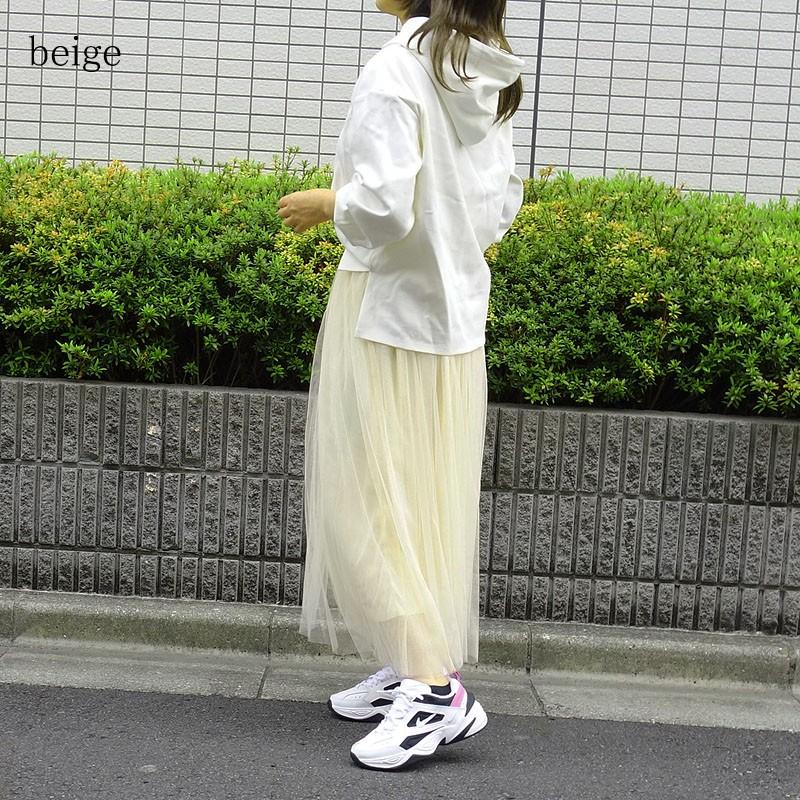 ボリューム チュールスカート レディース ロング ミモレ丈 フレアー 3層チュール ウエストゴム 裏地付き skirt |  | 05