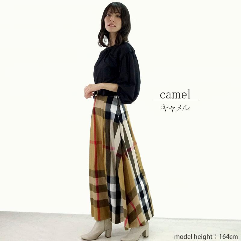 大柄チェック スカート レディース ロング ミモレ丈 フレアー チェック 上質 ウエストゴム 裏地付き 清楚 skirt |  | 08