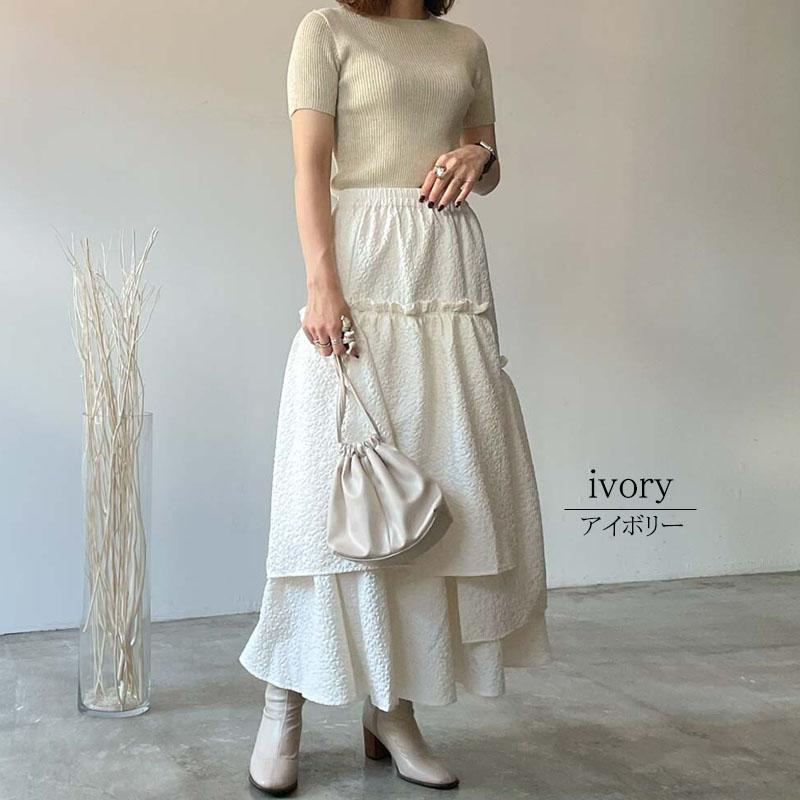 スカート ふくれジャガード ティアード ロング丈 切替 ウエストゴム ロングスカート ギャザー skirt |  | 01