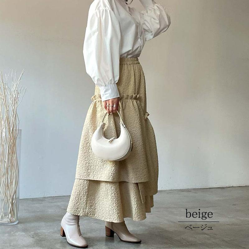 スカート ふくれジャガード ティアード ロング丈 切替 ウエストゴム ロングスカート ギャザー skirt |  | 05