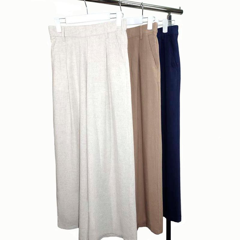 ワイドパンツ 麻混 レディース ベーシック 麻パンツ ウエストゴム 上品 カジュアル リネンライク 体型カバー |  | 09