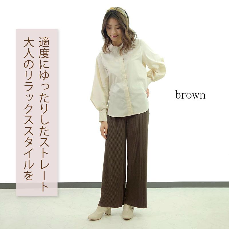 ストレート プリーツパンツ レディース ゴム きれいめ ワイドめ クリスタルプリーツ シワになりにくい |  | 01